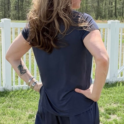 Scandal Italy Navy Alina V-Neck Top