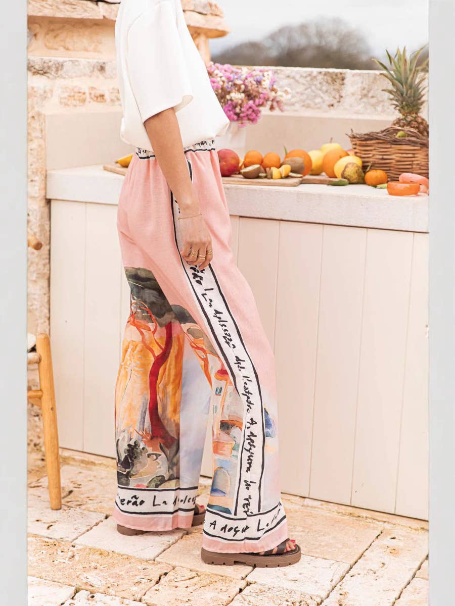 Rosa Clothing - Resort Style landscape printed wide leg pant