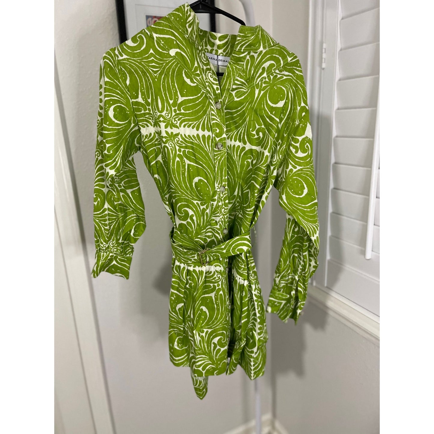 Sarawati Print Mini Dress in Lime Azulejo