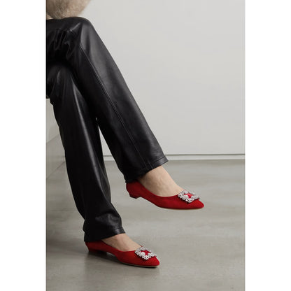 Manolo Blahnik Hangisiflat Satin Crystal Embellishment Flats