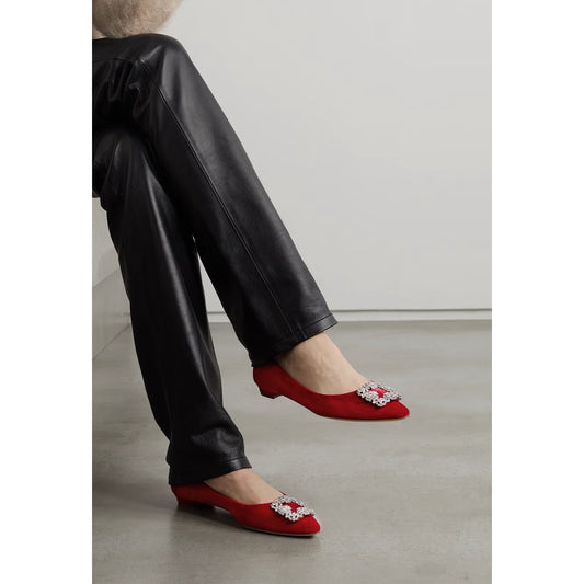 Manolo Blahnik Hangisiflat Satin Crystal Embellishment Flats