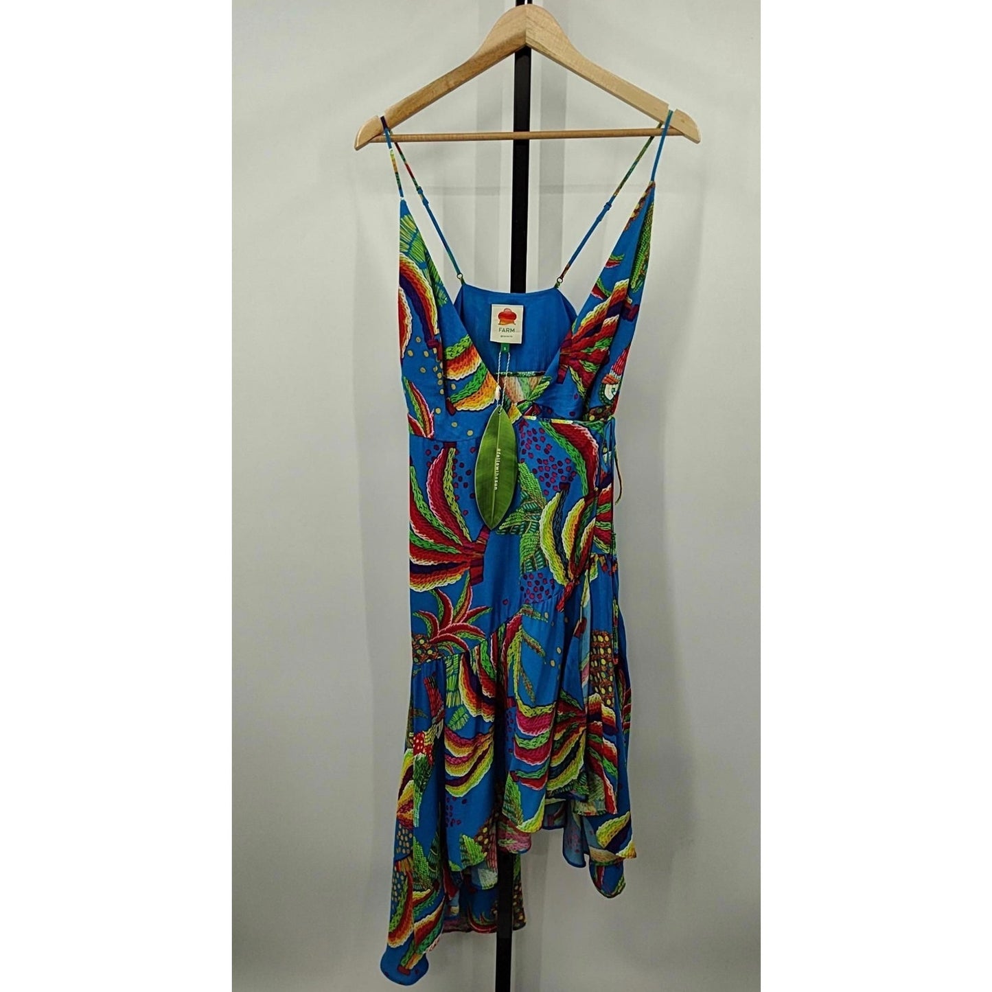 FARM RIO Women Blue Banana Sleeveless Wrap Asymptomatic Tropical Dress