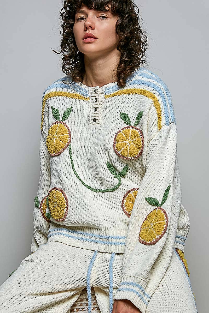 Pol Clothing 3D Embroidery Long Sleeve Cozy Pullover Berber Sweater
