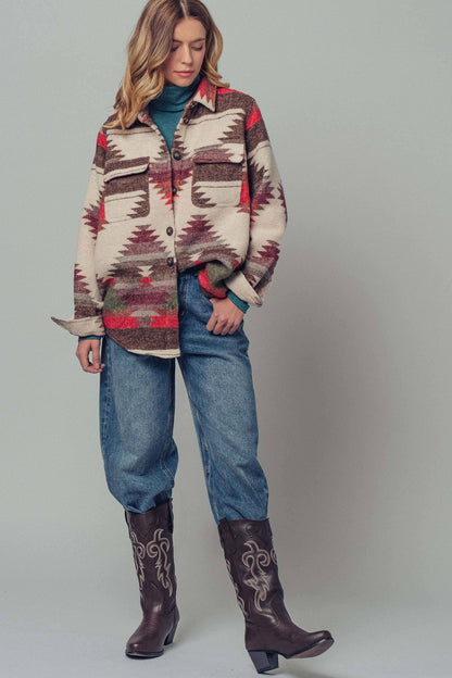 Urban Daizy Aztec Print Jacket - Western-Inspired, Relaxed Fit