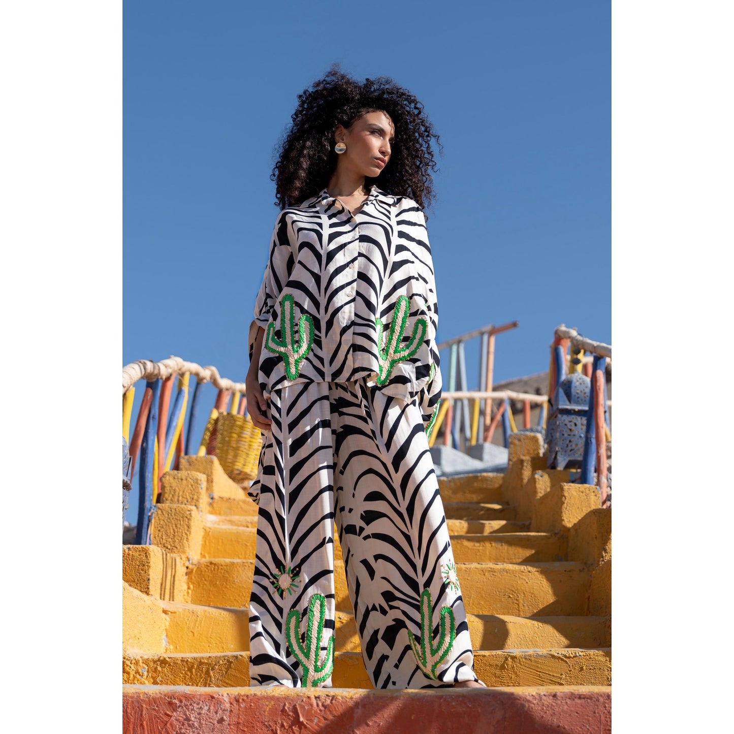 Gold & Silver Paris Zebra Oversized Top with Cactus Details