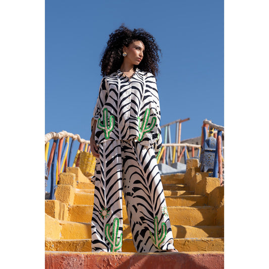 Gold & Silver Paris Zebra Oversized Top with Cactus Details