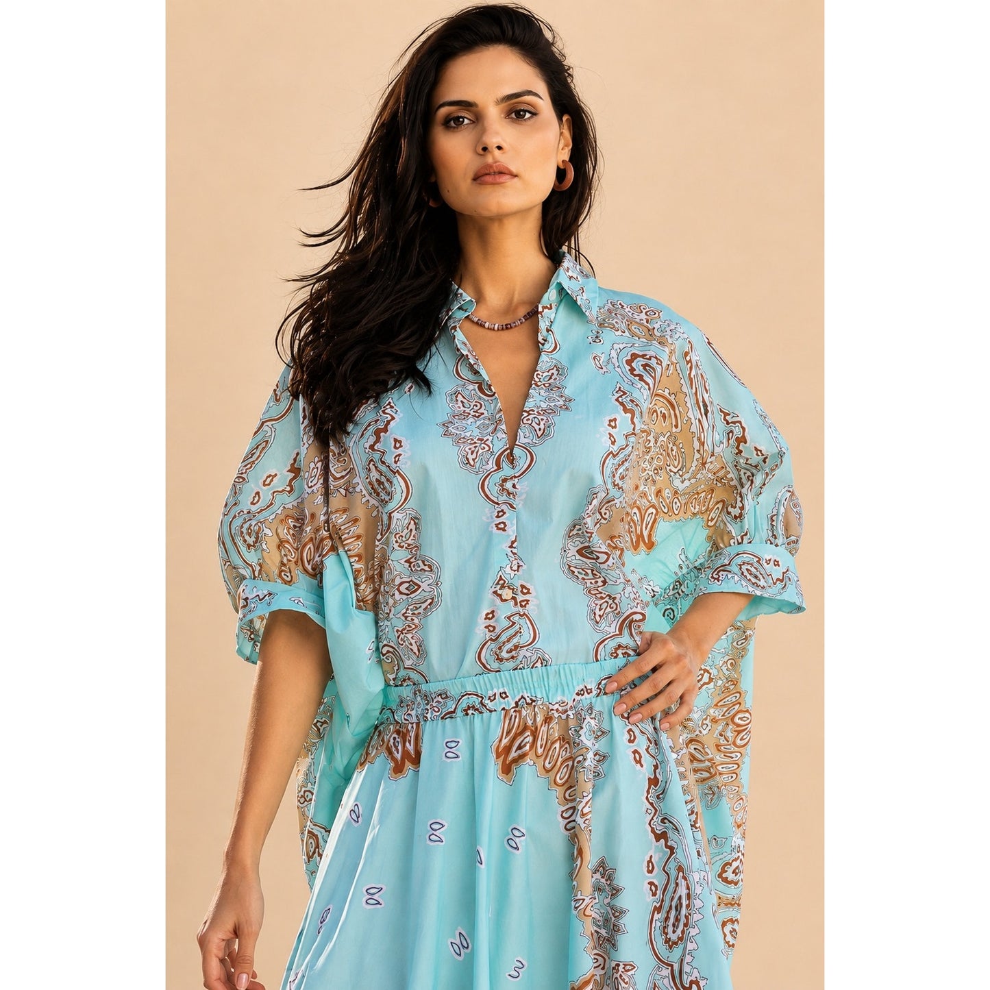 Gold & Silver Paris Success Blue Oversized Blouse