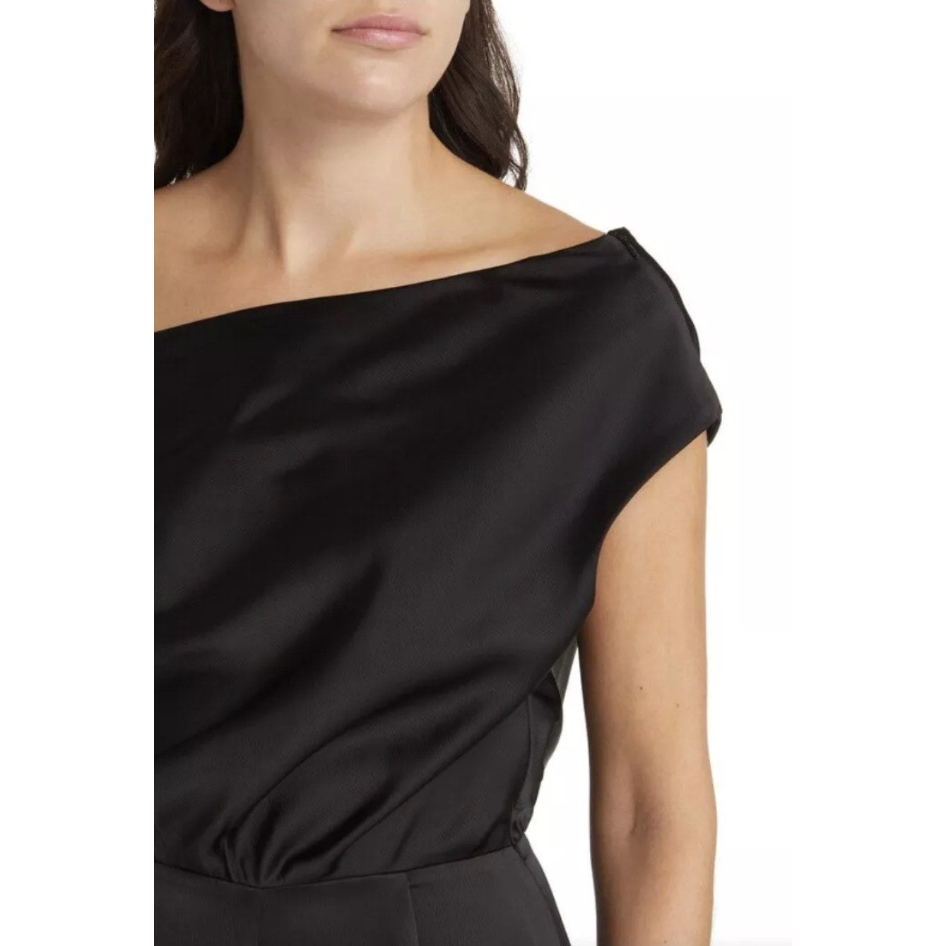 WAYF Black Satin Jumpsuit One Shoulder