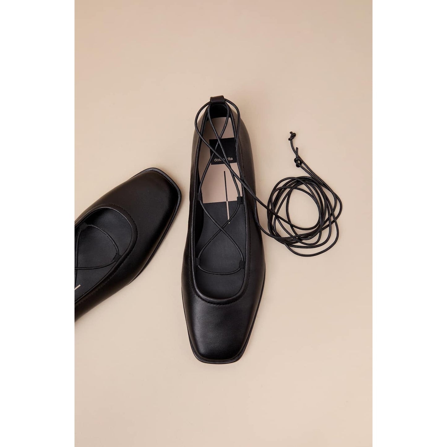 Dolce Vita Ryder Black Leather Lace-Up Ballet Flats