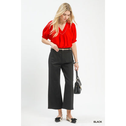 Umgee Black High Waist Wide Leg Crop Pants