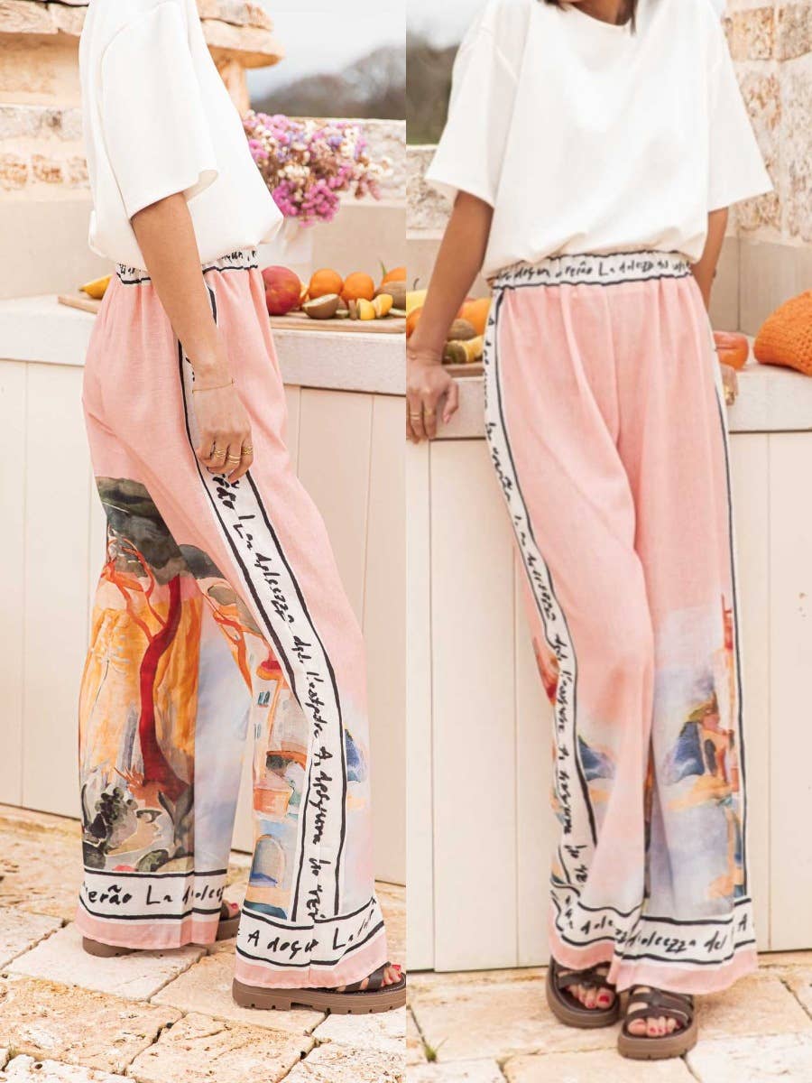 Rosa Clothing - Resort Style landscape printed wide leg pant