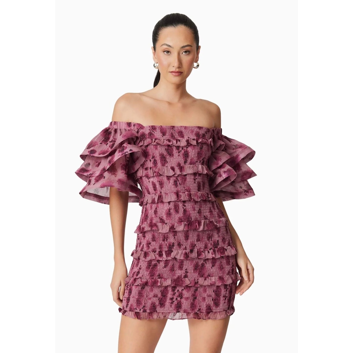 Elliatt Monica Ruffled Mini Dress in Purple