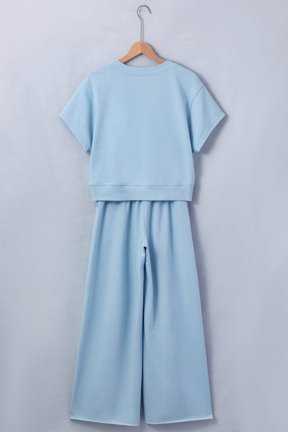 Cozy Tee and Wide Leg Pants 2pcs Set - Blue or Pink