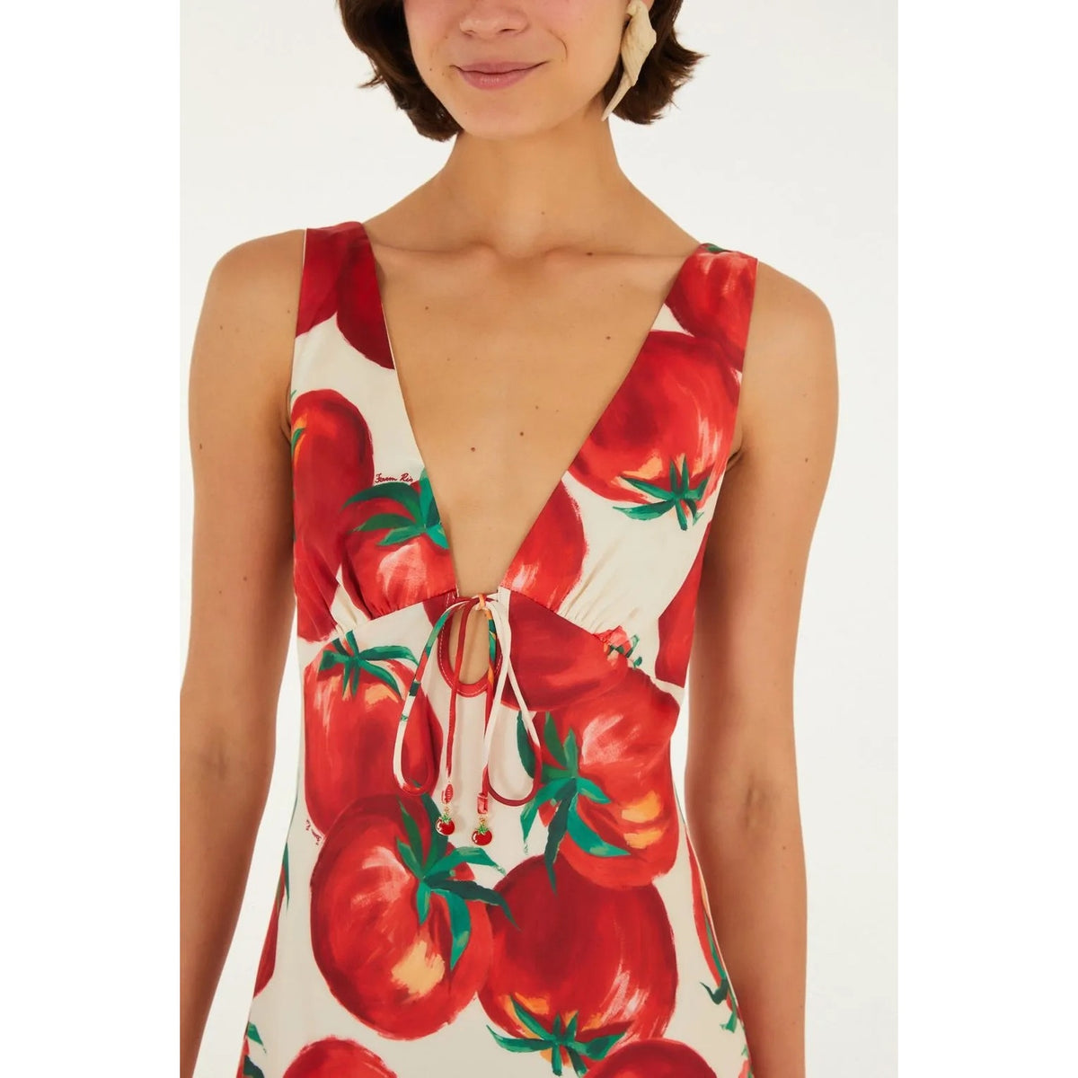 Farm Rio Tomato Printed Pointed Dress