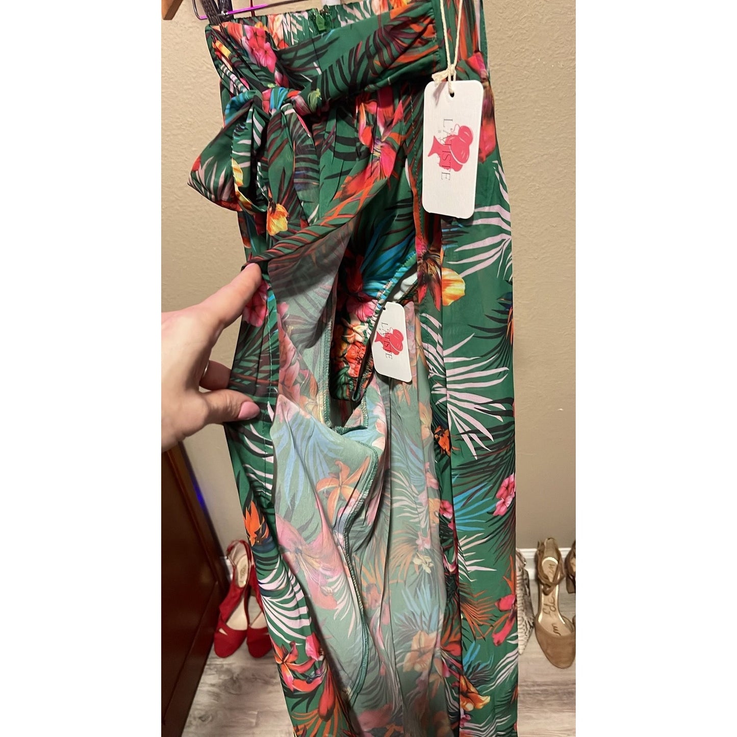 Tropical Print Maxi Dress Bikini Style Set