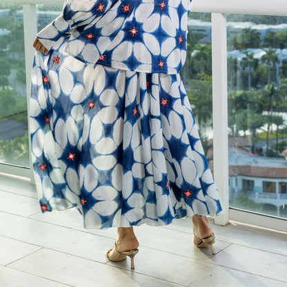 Gold & Silver Blue and White Maxi Skirt