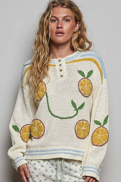 Pol Clothing 3D Embroidery Long Sleeve Cozy Pullover Berber Sweater