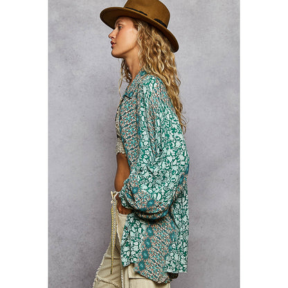 POL Teal Paisley Oversized Shirt