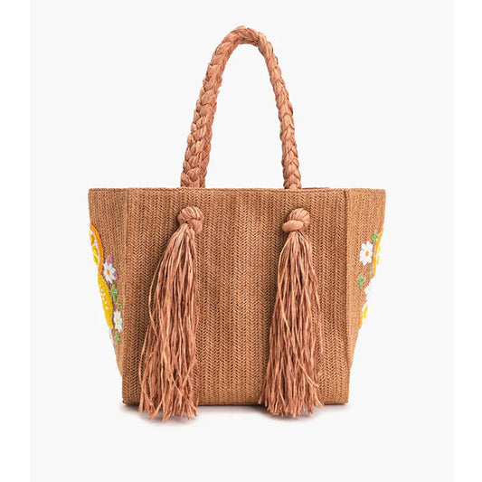 Daisy Citrus Straw Tote