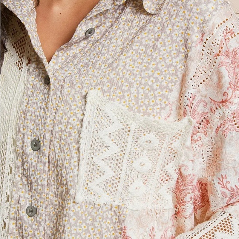 POL Clothing Floral Crochet Oversized Blouse