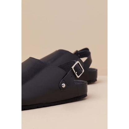Seychelles Buckle Up Black Leather Slingback Slip-On Clogs