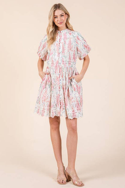 GeeGee x Lovelo Floral Eyelet Lace Mini Shirt Dress