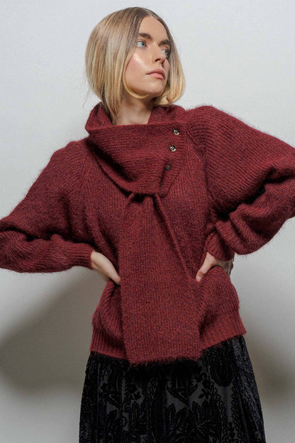 Urban Daizy Detachable Scarf Ribbed Knit Sweater Top