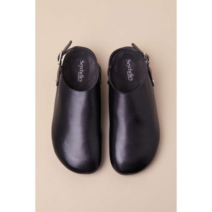 Seychelles Buckle Up Black Leather Slingback Slip-On Clogs