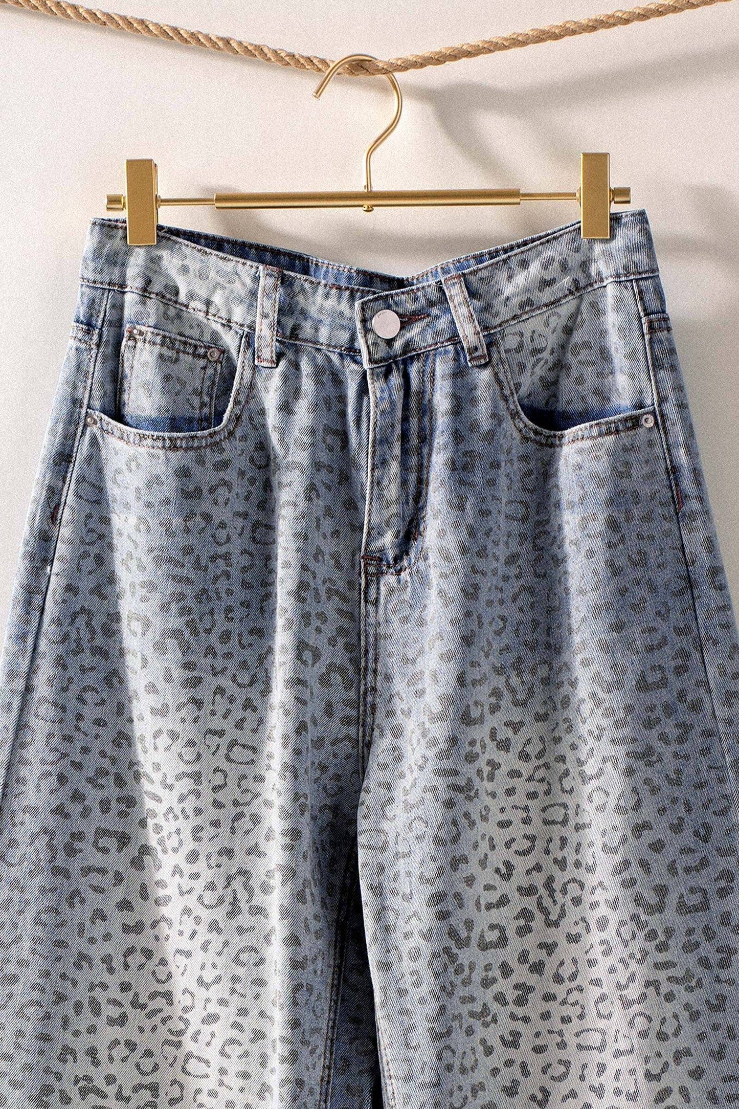 Urban Daizy Leopard Print Wide-Leg Denim Pants