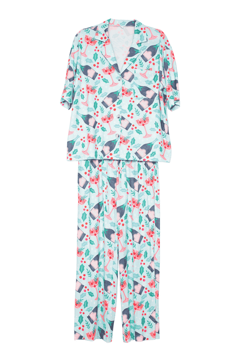 Katydid Champagne, Coupes & Holly Holiday PJs