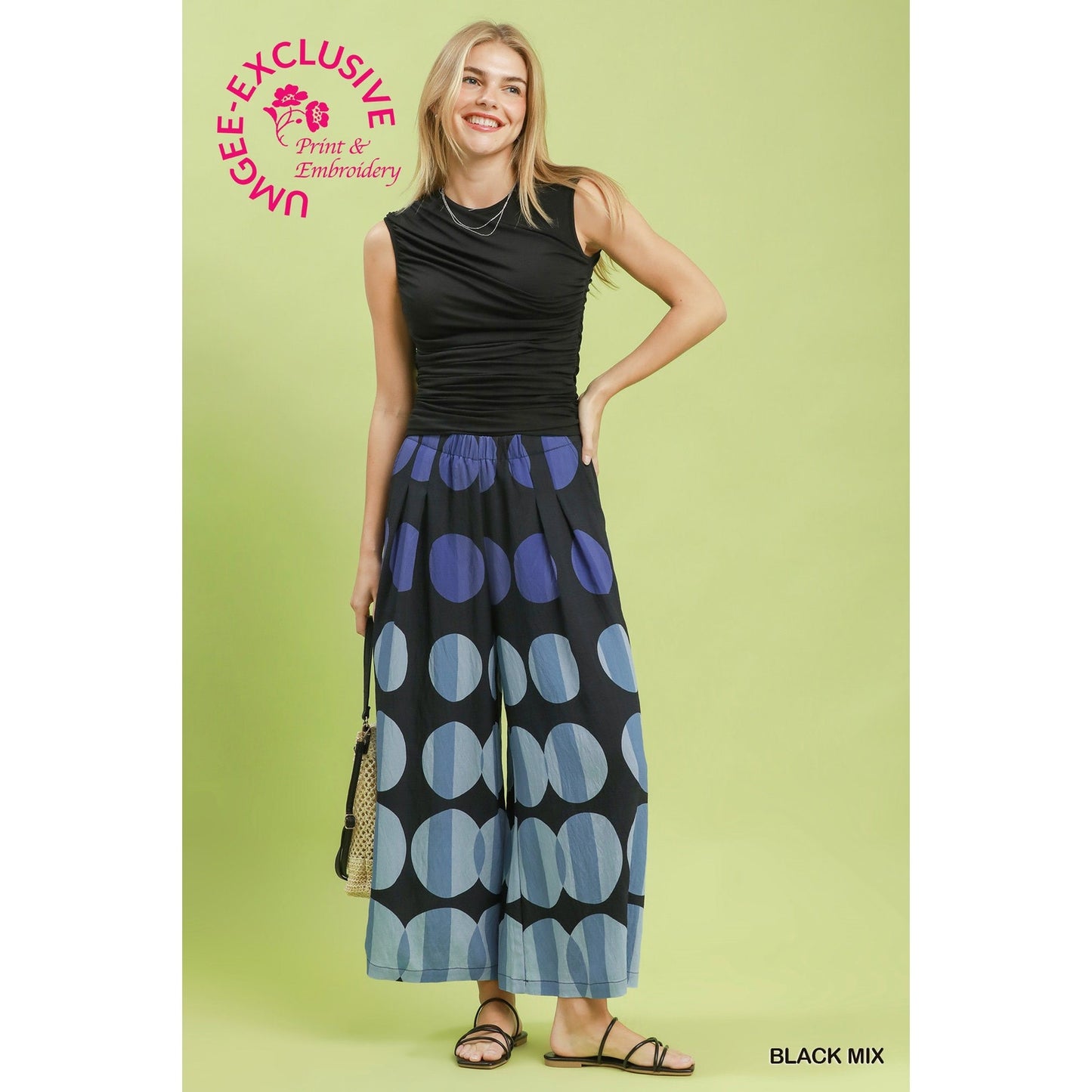 Umgee Oversized Dot Print Wide Leg Pants