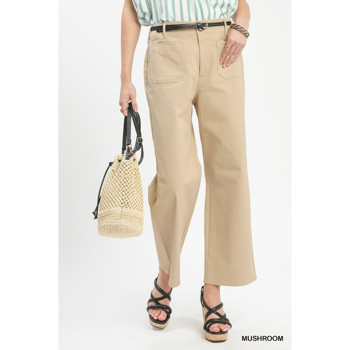 Umgee Mushroom High Waist Wide Leg Crop Pants