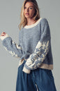 Urban Daizy Floral Embroidered Striped Knit Sweater
