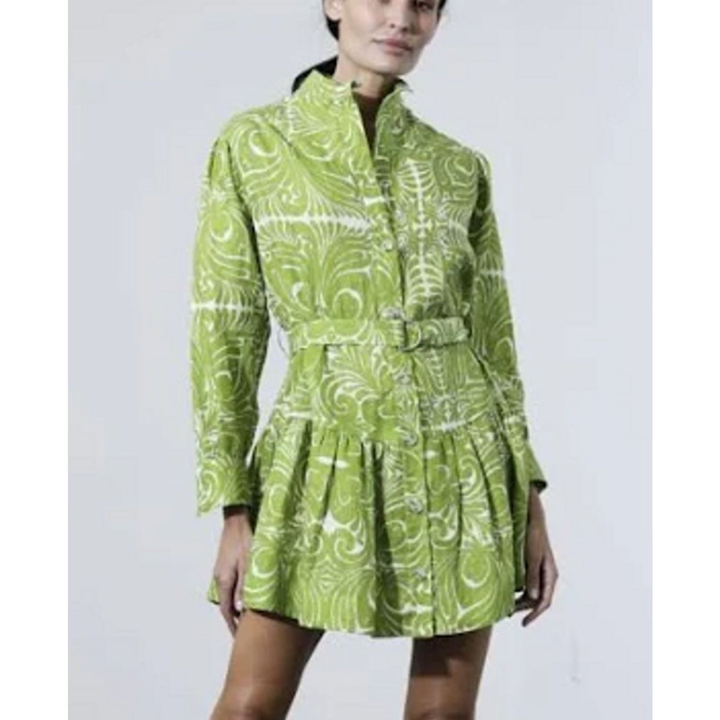 Sarawati Print Mini Dress in Lime Azulejo