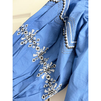 Blue Embroidered Boho Blouse