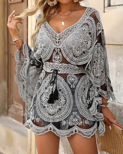 Rosa Clothing - Bohemian Sheer Lace Beach Cover Up