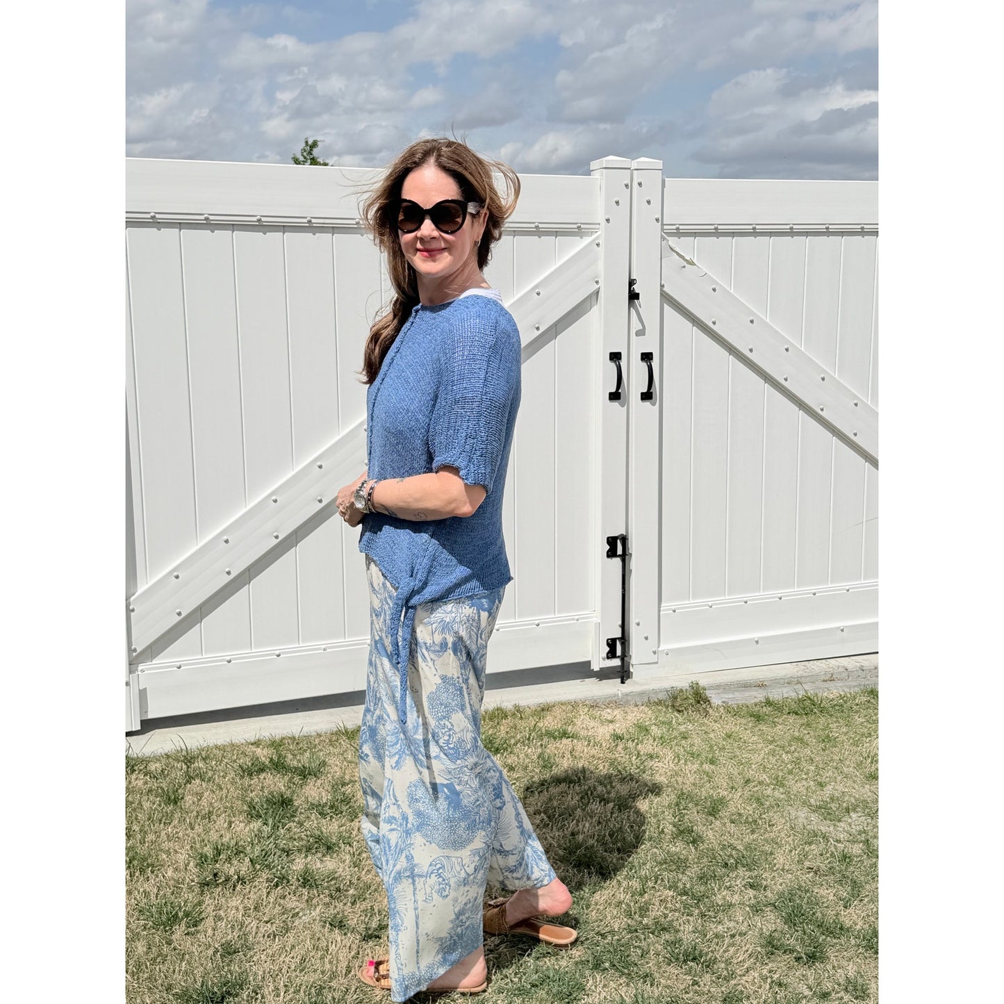 Scandal Italy Blue and Cream Wide Leg Micah Pants