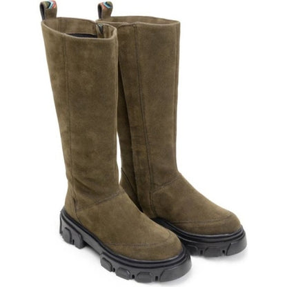 FARM RIO Embroidered Suede Tall Knee High Lug Sole Boot Green Suede