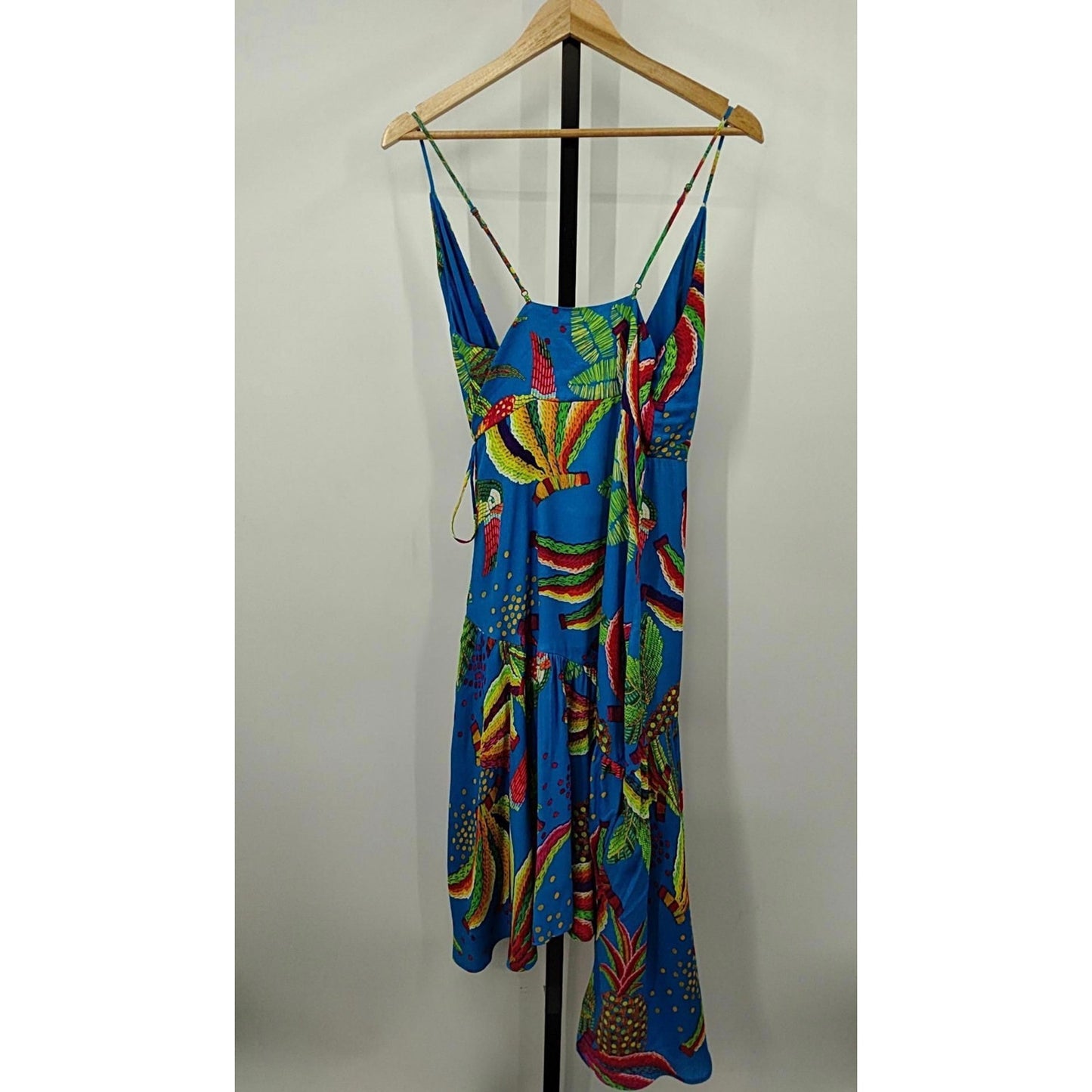 FARM RIO Women Blue Banana Sleeveless Wrap Asymptomatic Tropical Dress