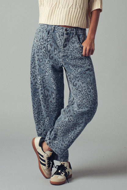 Urban Daizy Leopard Print Relaxed Straight Denim Pants