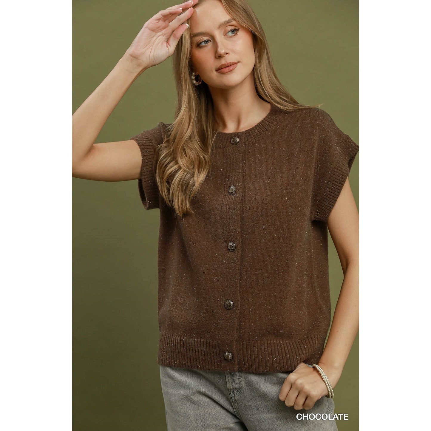 Umgee Sleeveless Button-Front Sweater Vest