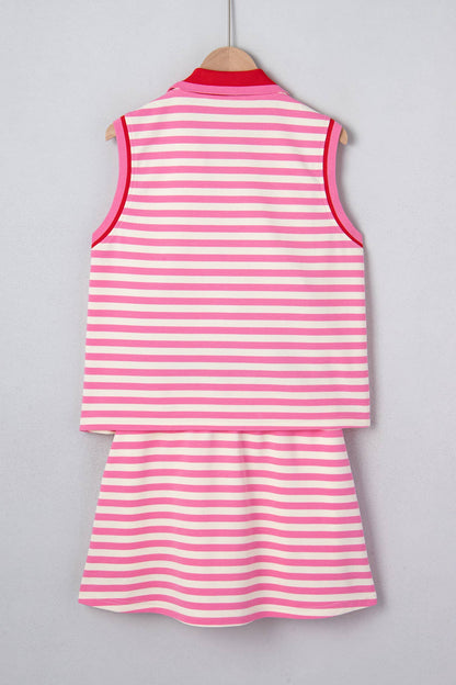 Striped Quarter-Zip Sleeveless Top & Skort Set