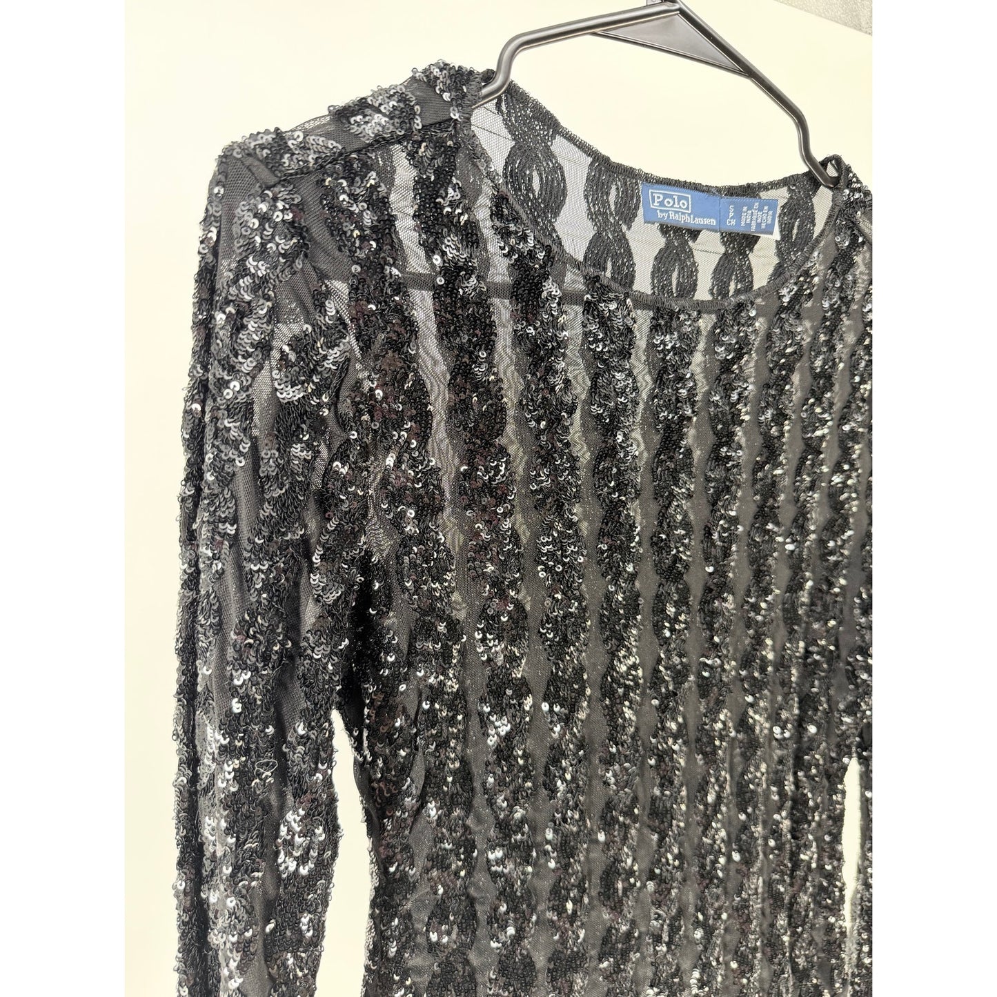 Polo Ralph Lauren Women's Black Sequined Mesh & Jersey Bodysuit