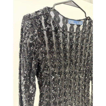 Polo Ralph Lauren Women's Black Sequined Mesh & Jersey Bodysuit