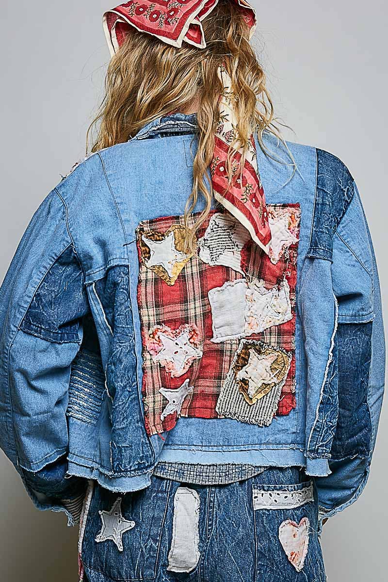Pol Clothing Artisan Patchwork Denim Handcrafted Appliqué Vintage Jacket