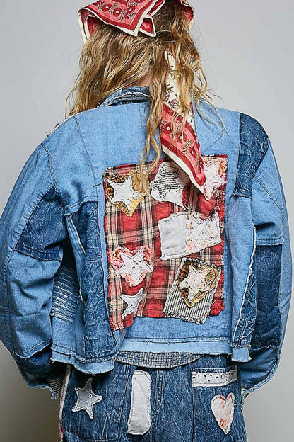 Pol Clothing Artisan Patchwork Denim Handcrafted Appliqué Vintage Jacket
