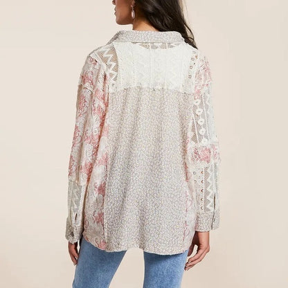 POL Clothing Floral Crochet Oversized Blouse