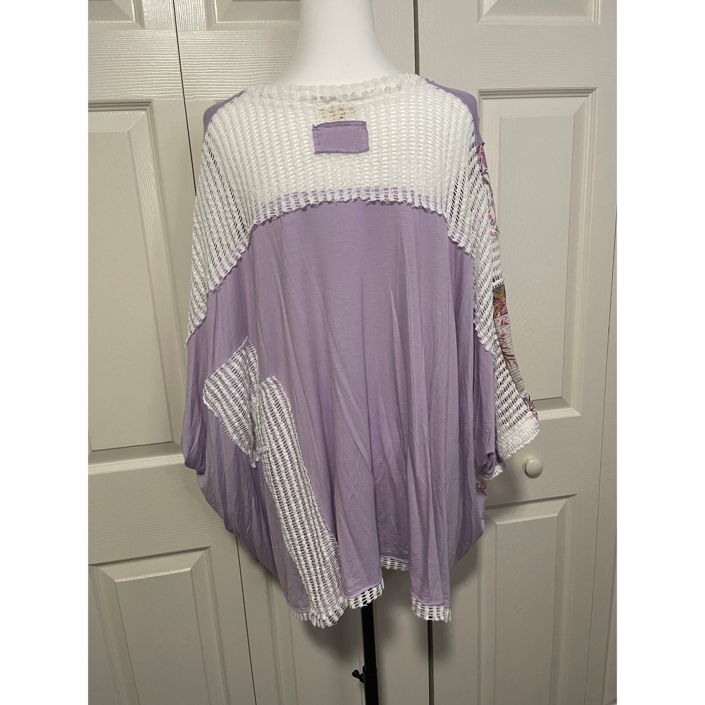 POL Purple and Floral V Neck Top