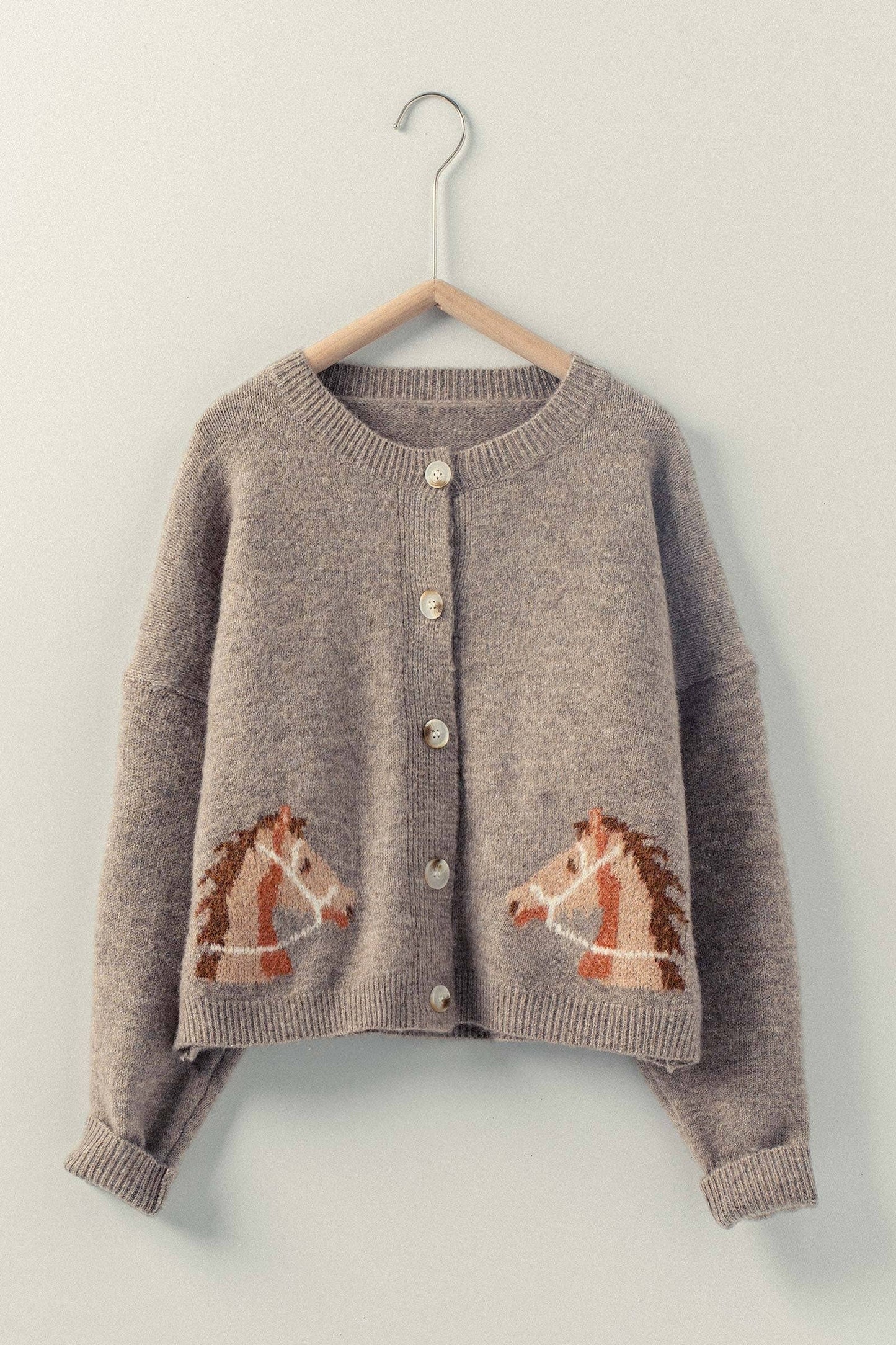 Urban Daizy Western Horse Graphic Ribbed Trim Crew Neck Cardigan