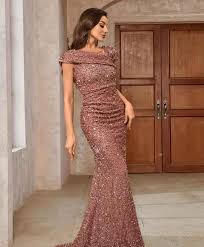 Champagne Sequin Ruched One-Shoulder Gown